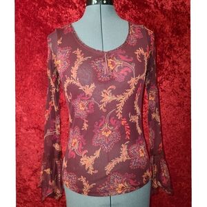 Purple Paisley Long Sleeve with burgundy, red, gold and orange